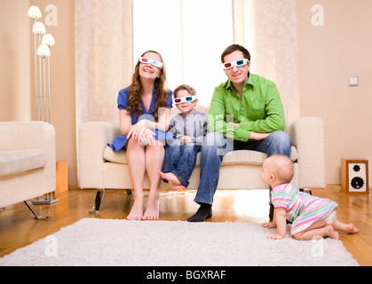 Watching 3D Movie Stock Photo