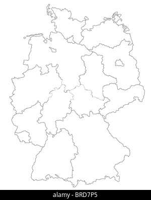 A stylized map of Germany showing all single states. All isolated on white background. Stock Photo