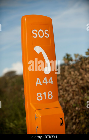 A roadside SOS emergency telephone point on the A44 trunk road wales UK Stock Photo