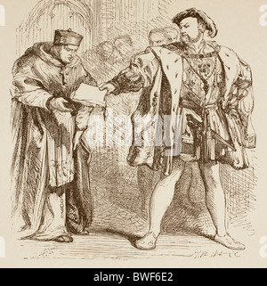 King Henry VIII by William Shakespeare. King Henry with Cardinal Wolsey. Stock Photo