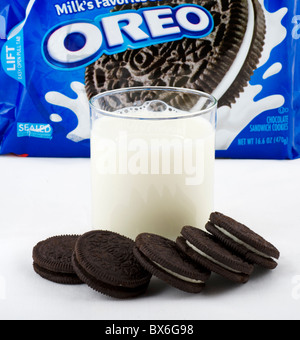 Oreo Cookies and a glass of milk, USA Stock Photo