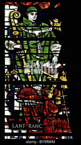 Canterbury Kent England Canterbury Cathedral Modern Stained Glass Window Depicting Archbishop Lanfranc Stock Photo