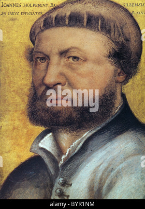 HANS HOLBEIN THE YOUNGER (c 1497-1543) German artist/ printmaker in a self-portrait in the Uffizi Gallery, Florence Stock Photo