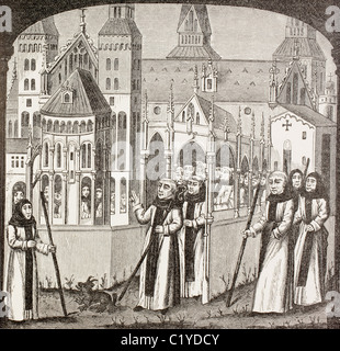 St. Bernard of Clairvaux, 1090 – 1153, and the Cistercian Monks taking possession of the Abbey of Clairvaux. Stock Photo