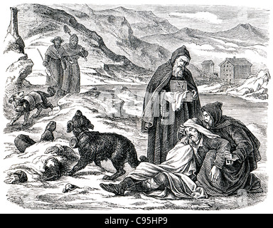 Old engravings. Shows the monks of St. Bernard of Clairvaux. The book 'History of the Church', 1880 Stock Photo