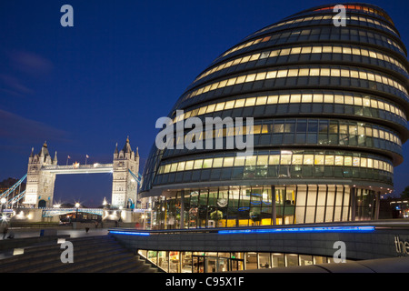 England, London, Southwark, City Hall and Tower Bridge Stock Photo