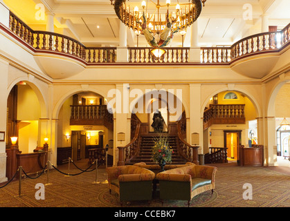 Lobby of the Fairmont Hotel, Chateau Lake Louise (1911), Lake Louise, Alberta, Canada. Stock Photo