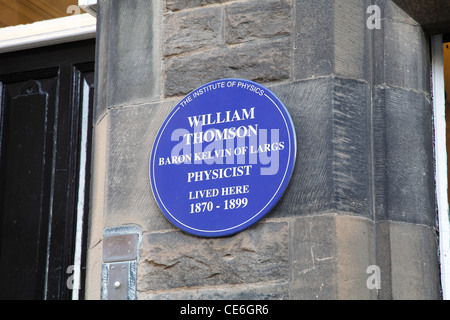 An Institute of Physics Blue Plaque commemorating Lord Kelvin, William Thomson, Baron Kelvin of Largs, at the University of Glasgow, Scotland, UK Stock Photo