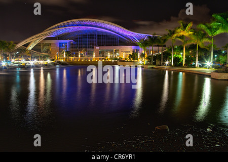 Dr. Pedro Rosselló González, Puerto Rico Convention Center (PRCC) Illuminated at Night, Isla Grande, San Juan, Puerto Rico Stock Photo