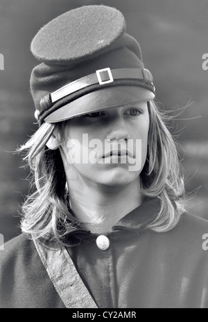 Young man in Civil war re-enactment dressed as soldier Stock Photo