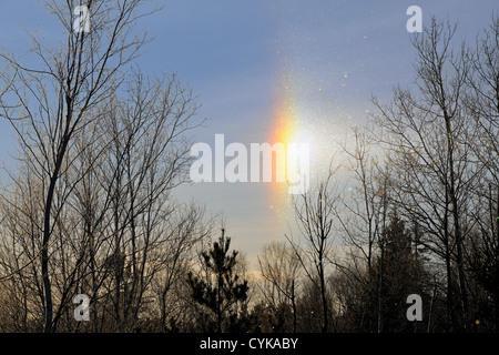 Sundog' Winter refractions through airborne frost crystals, Greater Sudbury, Ontario, Canada Stock Photo