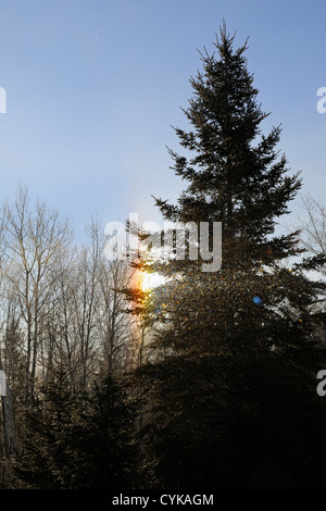 Sundog' Winter refractions through airborne frost crystals, Greater Sudbury, Ontario, Canada Stock Photo