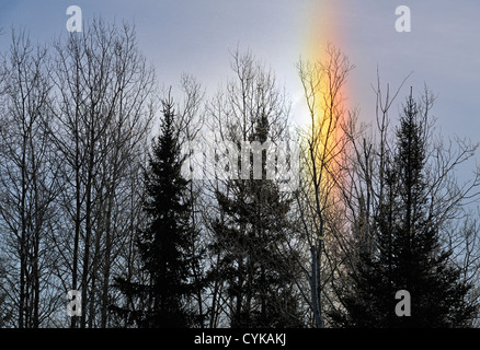 Sundog' Winter refractions through airborne frost crystals, Greater Sudbury, Ontario, Canada Stock Photo