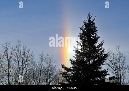 Sundog' Winter refractions through airborne frost crystals, Greater Sudbury, Ontario, Canada Stock Photo