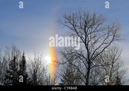 Sundog' Winter refractions through airborne frost crystals, Greater Sudbury, Ontario, Canada Stock Photo