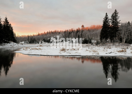 Junction Creek at dawn in early winter, Greater Sudbury, Ontario, Canada Stock Photo