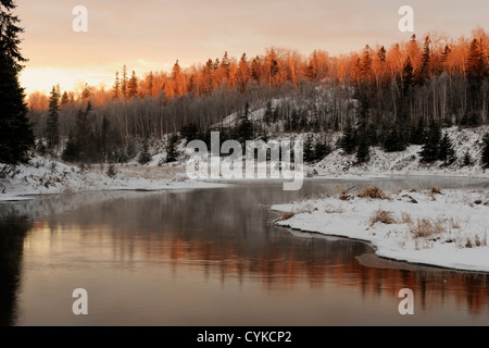 Junction Creek at dawn in early winter, Greater Sudbury, Ontario, Canada Stock Photo