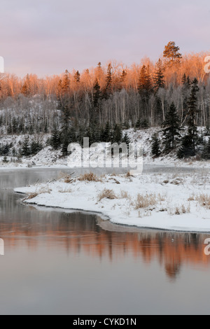 Junction Creek at dawn in early winter, Greater Sudbury, Ontario, Canada Stock Photo