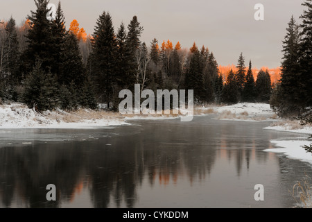 Junction Creek at dawn in early winter, Greater Sudbury, Ontario, Canada Stock Photo