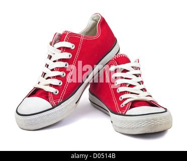 vintage red shoes on white background Stock Photo