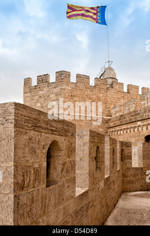 Battlements of the Torres de Serranos in Valencia Stock Photo