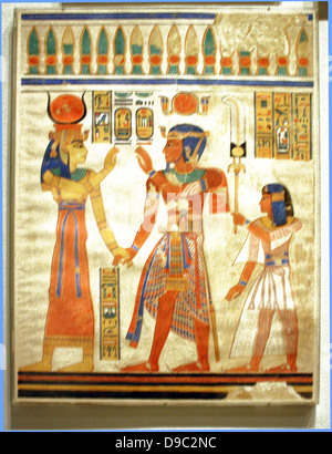 Egyptian wall paintings from The New Kingdom, facsimies of ancient Egyptian wall decoration.  They are accurate copies of original scenes, exact in line and colour and, with a few exceptions, at a scale of 1:1 Stock Photo