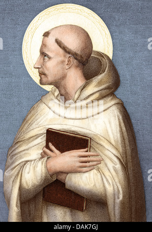 Saint Bernard of Clairvaux. Digitally colored engraving Stock Photo