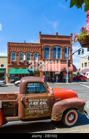 Old Chevrolet Advance Design 3100 truck on Main Street in downtown Pendleton, Oregon, USA Stock Photo