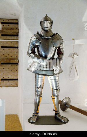 A medieval german suit of armour from Germany from 16th century, in the museum at Castelnaud de Chapelle, Dordogne, France Stock Photo