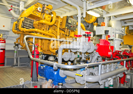 The power plant in ship's engine room Stock Photo