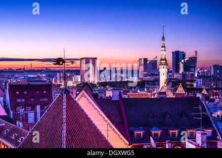 Skyline of Tallinn, Estonia after sunset. Stock Photo