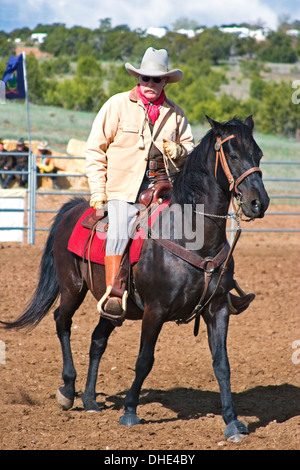 Cowboy on horse, End of Trail Wild West Jubilee, near Albuquerque, New Mexico USA Stock Photo