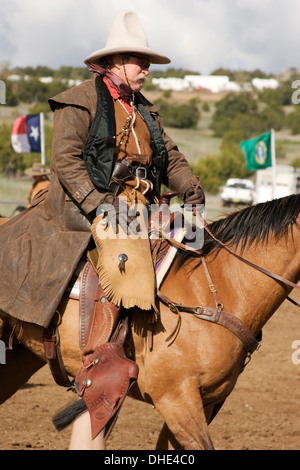 Cowboy on horse, End of Trail Wild West Jubilee, near Albuquerque, New Mexico USA Stock Photo