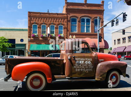 Old Chevrolet Advance Design 3100 truck on Main Street in downtown Pendleton, Oregon, USA Stock Photo