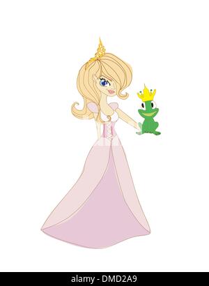 Beautiful young princess kissing a big frog Stock Vector