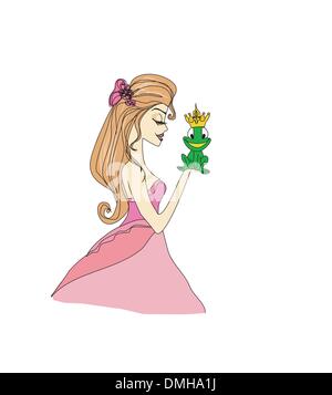 Beautiful young princess kissing a big frog Stock Vector