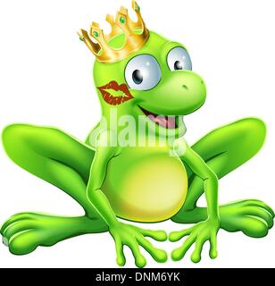 You have to kiss a lot of frogs to find a prince or princess. A frog wearing a crown with red lipstick on his or her cheek Stock Vector