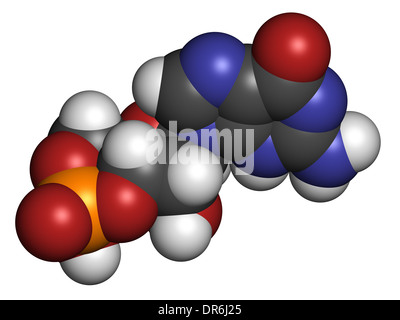 Cyclic guanosine monophosphate (cGMP) molecule. Important second messenger, produced by guanylate cyclase. Stock Photo