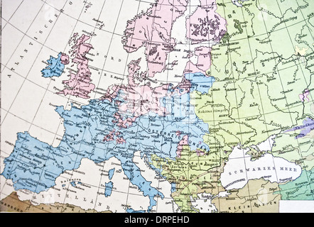 Ancient map or Europe. Handmade in 1881 Stock Photo