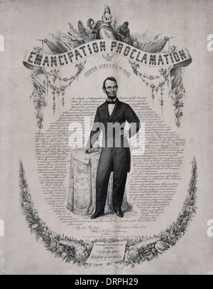 Emancipation Proclamation - Abraham Lincoln with the text of the Emancipation Proclamation - January 1, 1863 Stock Photo