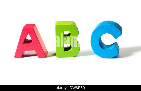 Multicolored letters A B C made of wood. Stock Photo