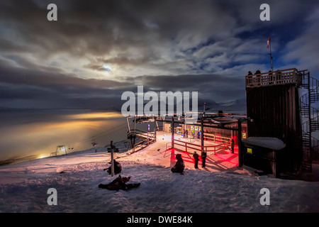 People enjoying the night skies from the Abisko Sky Station, Abisko, Lapland, Sweden. Stock Photo