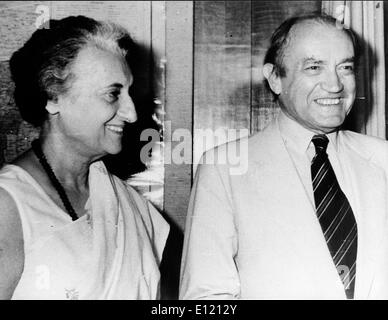 Prime Minister INDIRA GANDHI and CLAUDE CHEYSSON, Minister for External Relations of France Stock Photo