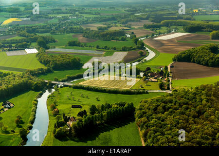 Aerial view, Lippeauen flood plains and fields, in Olfen, Münsterland, North Rhine-Westphalia, Germany Stock Photo