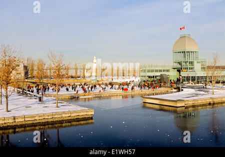 Ice skating in winter, Bonsecours Basin, Old Montreal, Quebec, Canada Stock Photo