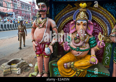 India, Tamil Nadu State, Chennai (Madras), small Ganesh temple near the Central station Stock Photo