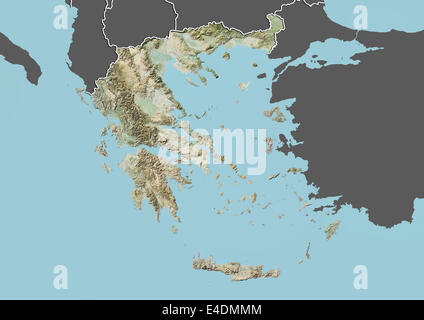 Greece, Relief Map With Border and Mask Stock Photo