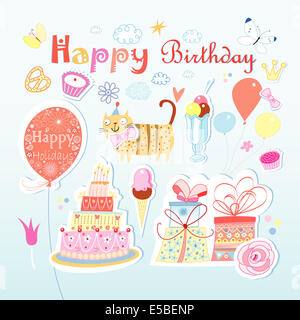 beautiful colorful set of different elements to the birthday on a light background Stock Photo