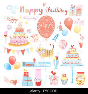 beautiful colorful set of different elements to the birthday on a white background Stock Photo