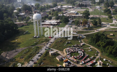 An aerial view of the Muscatatuck Urban Training Center at Camp Atterbury, Ind., is seen Aug. 3, 2014, during Vibrant Response 14. Vibrant Response is a U.S. Northern Command-sponsored field training exercise for chemical, biological, radiological, nuclea Stock Photo